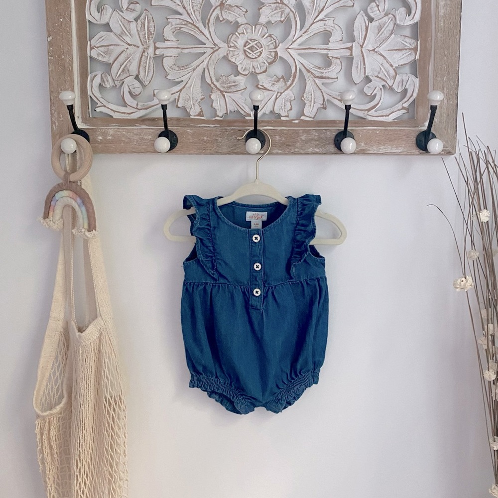 Baby Girl Chambray Bubble Romper 0-3 Months